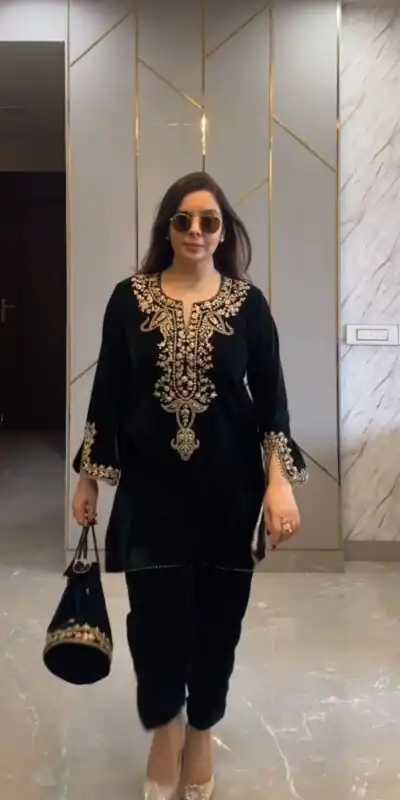 SRK 5104 Black in Color Viscose Velvet Embroidery Work Salwar Suit . Now at just ₹1699. Delivery 4-6 Working Days. Shop now. | Jump Suits, Salwar suit, Casual Suits, Creative suits, Designer Suits, Palazzo Suits, Party Wear Suits, Patiala Suits, Straight Suits