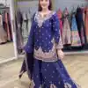 Blue Chinon Embroidery Work Salwar Suit