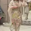 Cream Faux Georgette With Mirror Work Salwar Suit