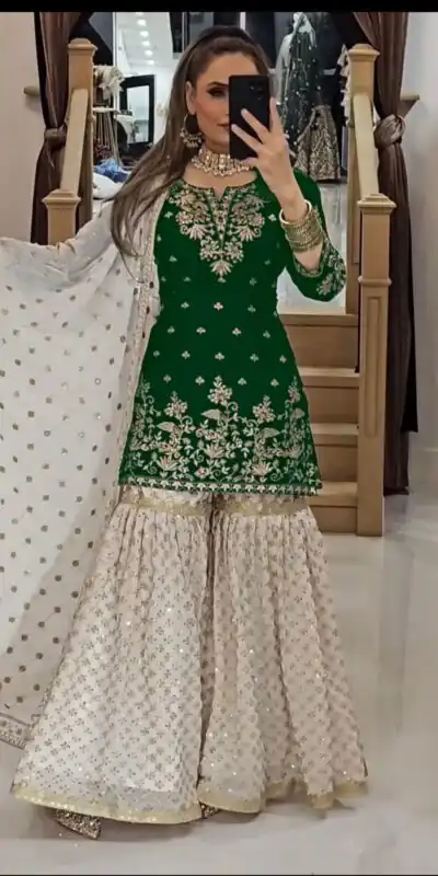 VLM 264 Green in Fox Georgette Embroidery Work & Lace Work Salwar Suit . Best Price ₹2399. Delivery 4-6 Working Days. Shop now. | Jump Suits, Tops & Bottoms, Track Suits, Salwar suit, Casual Suits, Creative suits, Designer Suits, Palazzo Suits, Party Wear Suits, Patiala Suits, Straight Suits, Trendy Wear