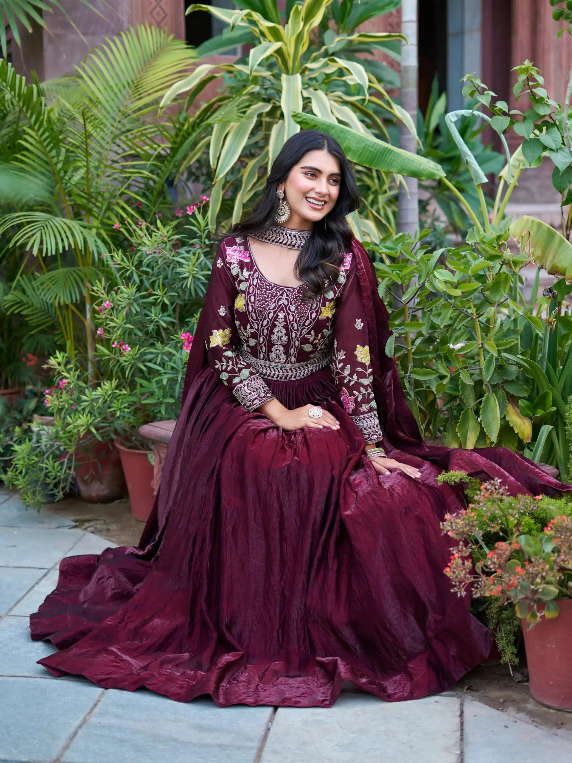 Ram 138 Maroon Fendy silk Embroidery Work Gown in. Wedding, Party, Festive, Events, Best Price ₹2149. Delivery 4-6 Working Days. Shop now. | Gowns, Bollywood Gowns, Creative Gowns, Designer Gowns, Embroidered Gowns, Party Wear Gowns