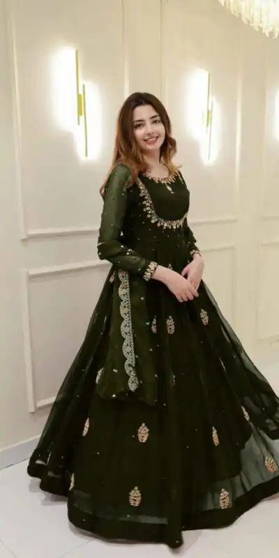 LG 2006 Mehendi Georgette Gown Perfect for Wedding, Party, Engagement, Diwali, Sangeet . Exclusive Offer ₹1999. Delivery 4-6 Working Days. Shop now. | Gowns, Bollywood Gowns, Creative Gowns, Designer Gowns, Embroidered Gowns, Party Wear Gowns