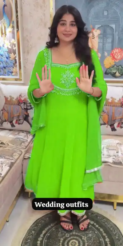LG 2022 Parrot Green Georgette Salwar Suit with Lace Work & Embroidery Work. Exclusive Offer ₹1899. Delivery 4-6 Working Days. Shop now. | Jump Suits, Tops & Bottoms, Track Suits, Salwar suit, Casual Suits, Creative suits, Designer Suits, Palazzo Suits, Party Wear Suits, Patiala Suits, Straight Suits, Trendy Wear