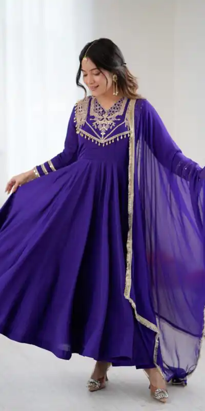 ZSR 3149 Purple Roman silk Gown Perfect for Wedding, Party, Sangeet, Haldi, Lohri – . Introductory Price ₹2099. Delivery 4-6 Working Days. Shop now. | Lehenga, Bollywood Lehenga, Creative Lehenga, Designer Lehenga, Embroidered Lehenga, Party Wear Lehenga