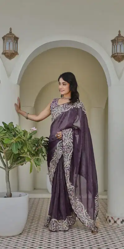 Ram 010 Purple Color Silver Crunchy Saree with Embroidery Work. Special Price ₹2149. Delivery 4-6 Working Days. Shop now. | Sarees, Bollywood Sarees, Creative Sarees, Designer Sarees, Embroidered Sarees, Ethnic Saree, Modern Digital sarees, Party Wear Sarees