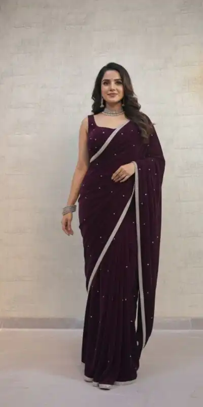 BD 1798 Wine Velvet 9000 with Revert Machine Pearl Work Saree Designer Work. Get it for ₹2049. Delivery 4-6 Working Days. Shop now. | Sarees, Bollywood Sarees, Creative Sarees, Designer Sarees, Embroidered Sarees, Ethnic Saree, Modern Digital sarees, Party Wear Sarees