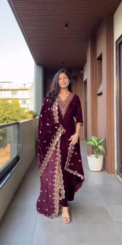 LG 2023 Wine Velvet Salwar Suit with Embroidery Work. Wedding, Party, Festive, Events Get it for ₹2029. Delivery 4-6 Working Days. Shop now. | Jump Suits, Tops & Bottoms, Track Suits, Salwar suit, Casual Suits, Creative suits, Designer Suits, Palazzo Suits, Party Wear Suits, Patiala Suits, Straight Suits, Trendy Wear