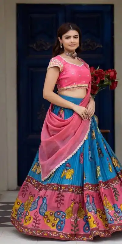 Peach Fox Georgette With Embroider Work Lehenga Choli