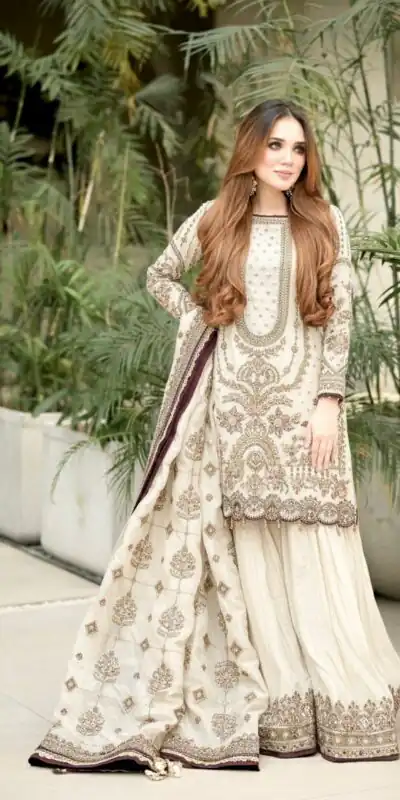 Off White Crush Georgette Sequence Work Salwar Suit