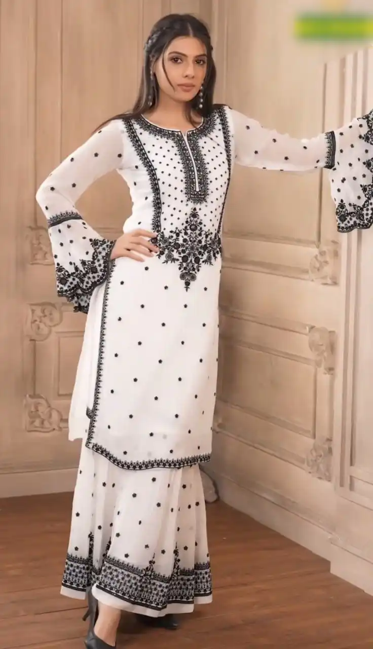 White Fox Georgette With Embroidery Salwar Suit - Image 4