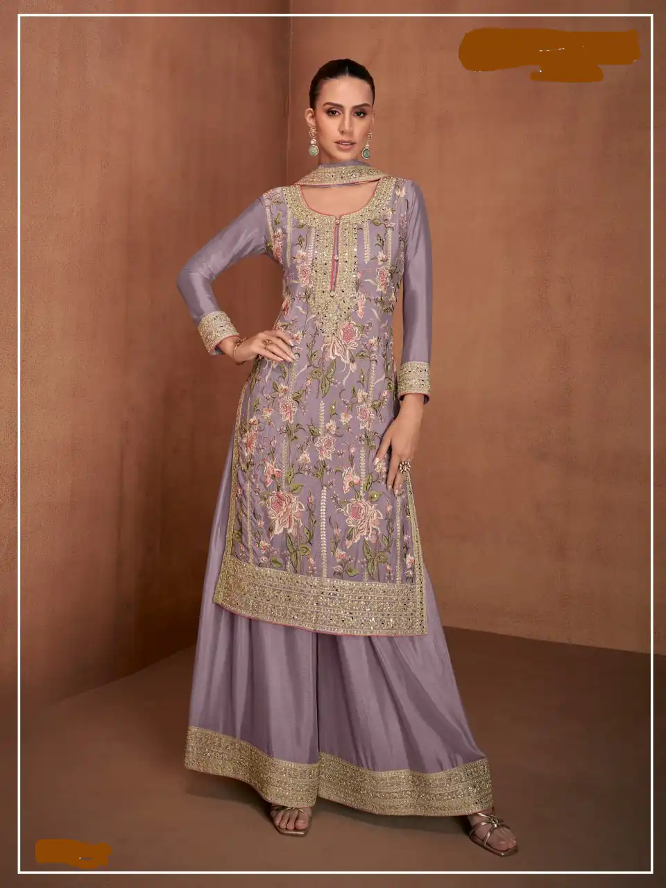 Lavender Chinon Embroidery Work Salwar Suit