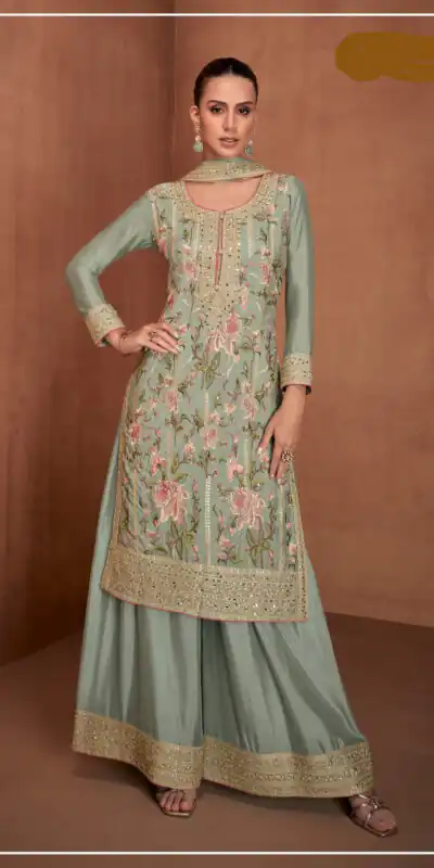 Sea Green Chinon Embroidery Work Salwar Suit