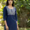 Navy Blue Rayon Thread Work Kurti