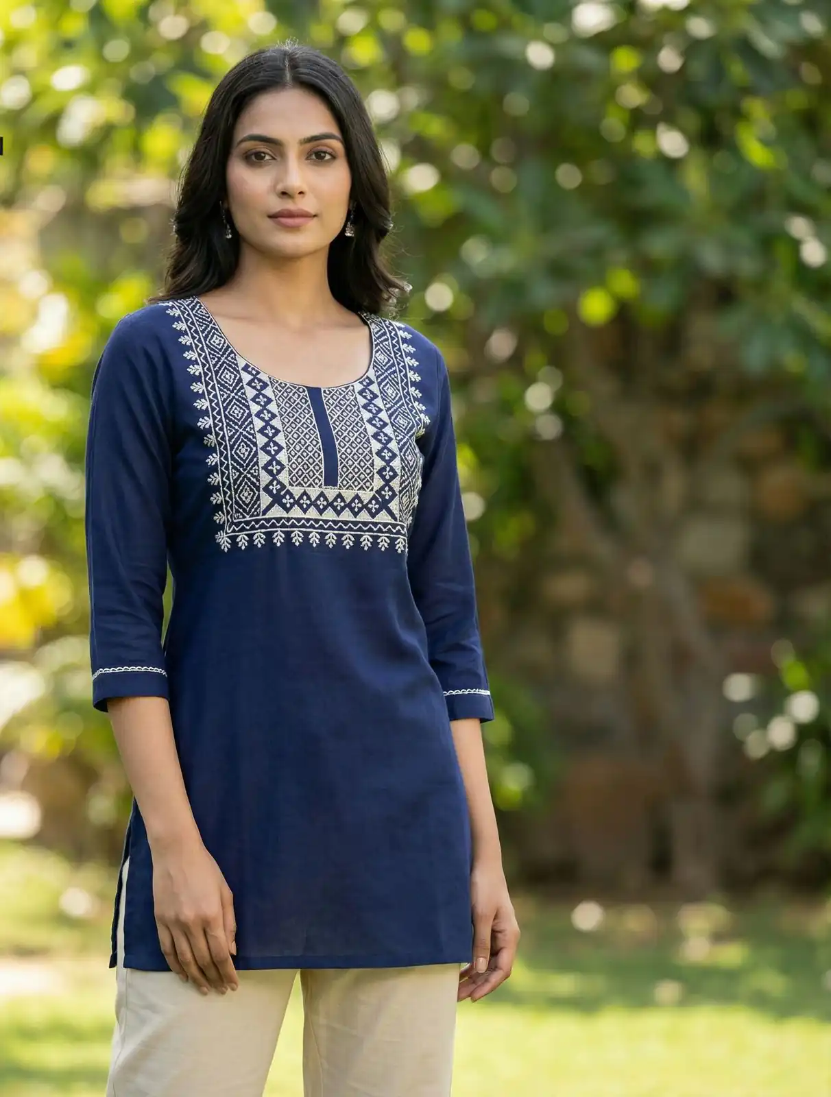 Navy Blue Rayon Thread Work Kurti