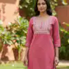 Peach Rayon Thread Work Kurti