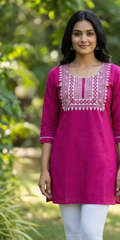 Pink Rayon Thread Work Kurti