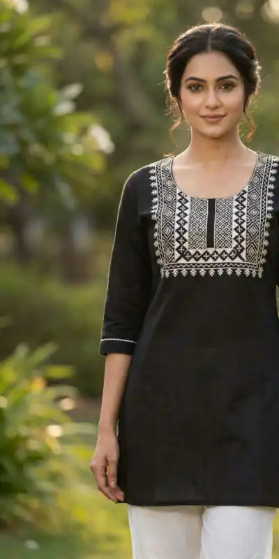 Black Rayon Thread Work  Kurti