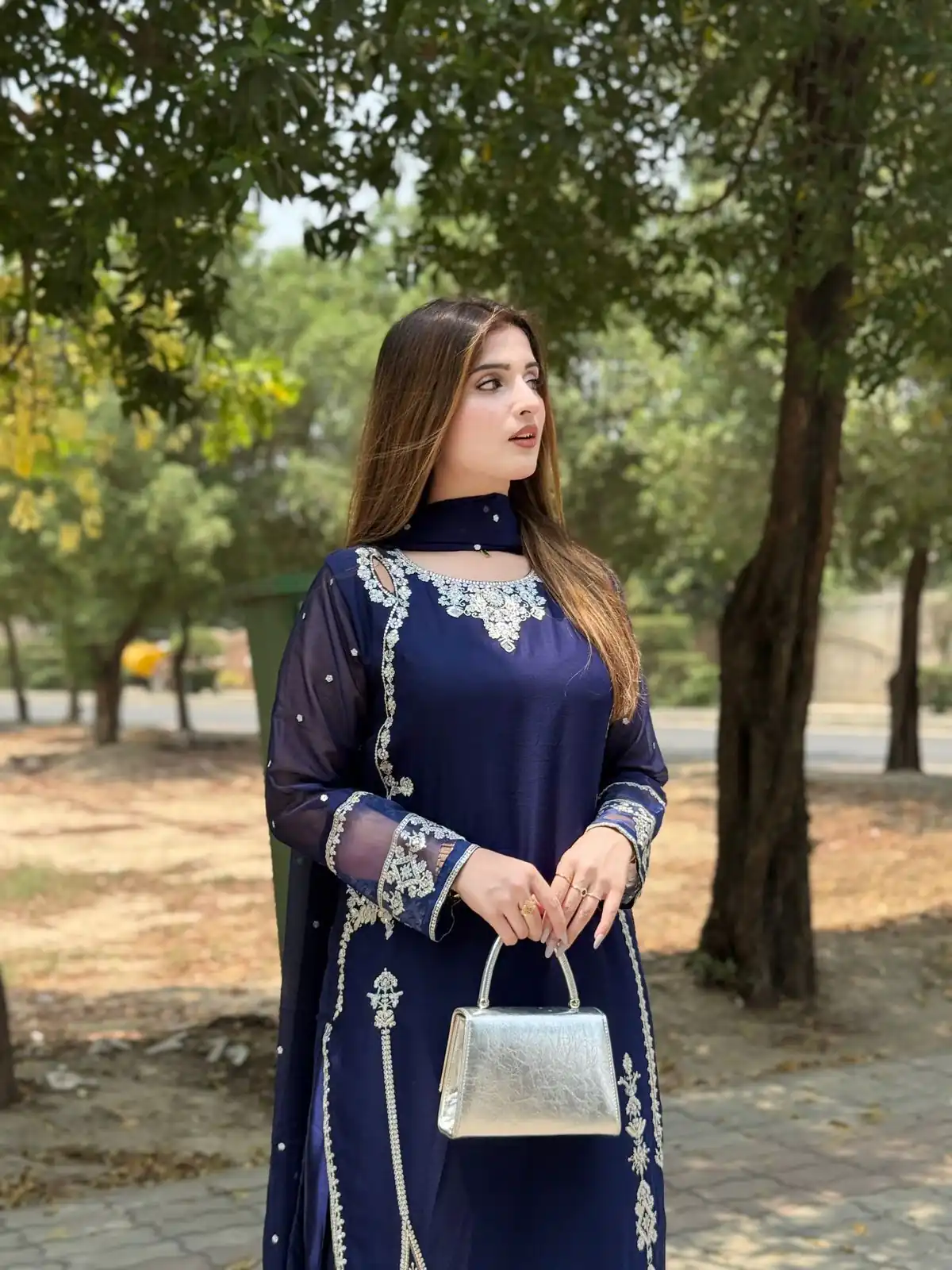 Navy Blue Faux Georgette With Sequence Work Salwar Suit - Image 3