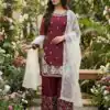 Maroon Organza Silk Lace Embroidery Work Salwar Suit