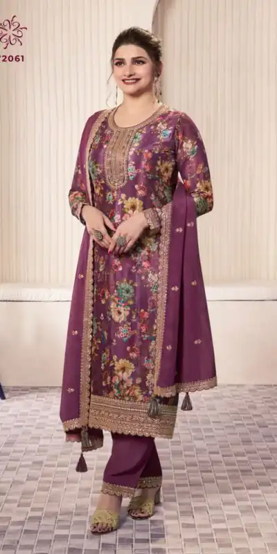 Wine Vichitra Digital Print Embroidery Work Salwar Suit