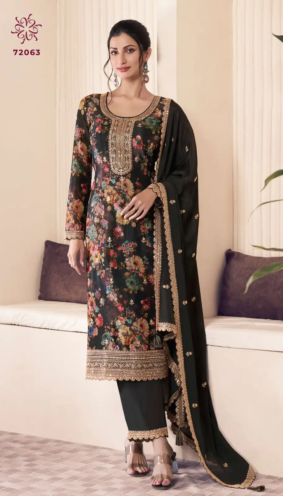 Black Vichitra Digital Print Embroidery Work Salwar Suit