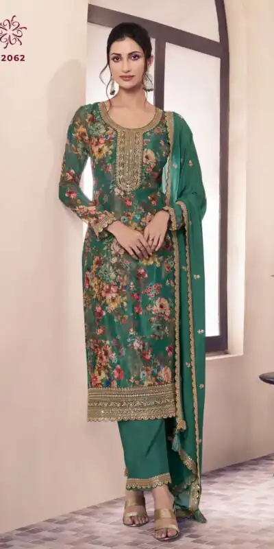Green Vichitra Digital Print Embroidery Work Salwar Suit