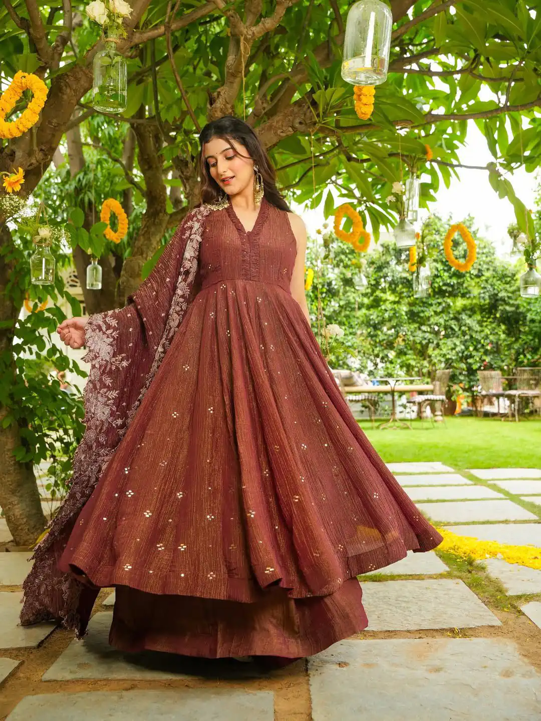 Rust Crunchy Embroidery Work Salwar Suit