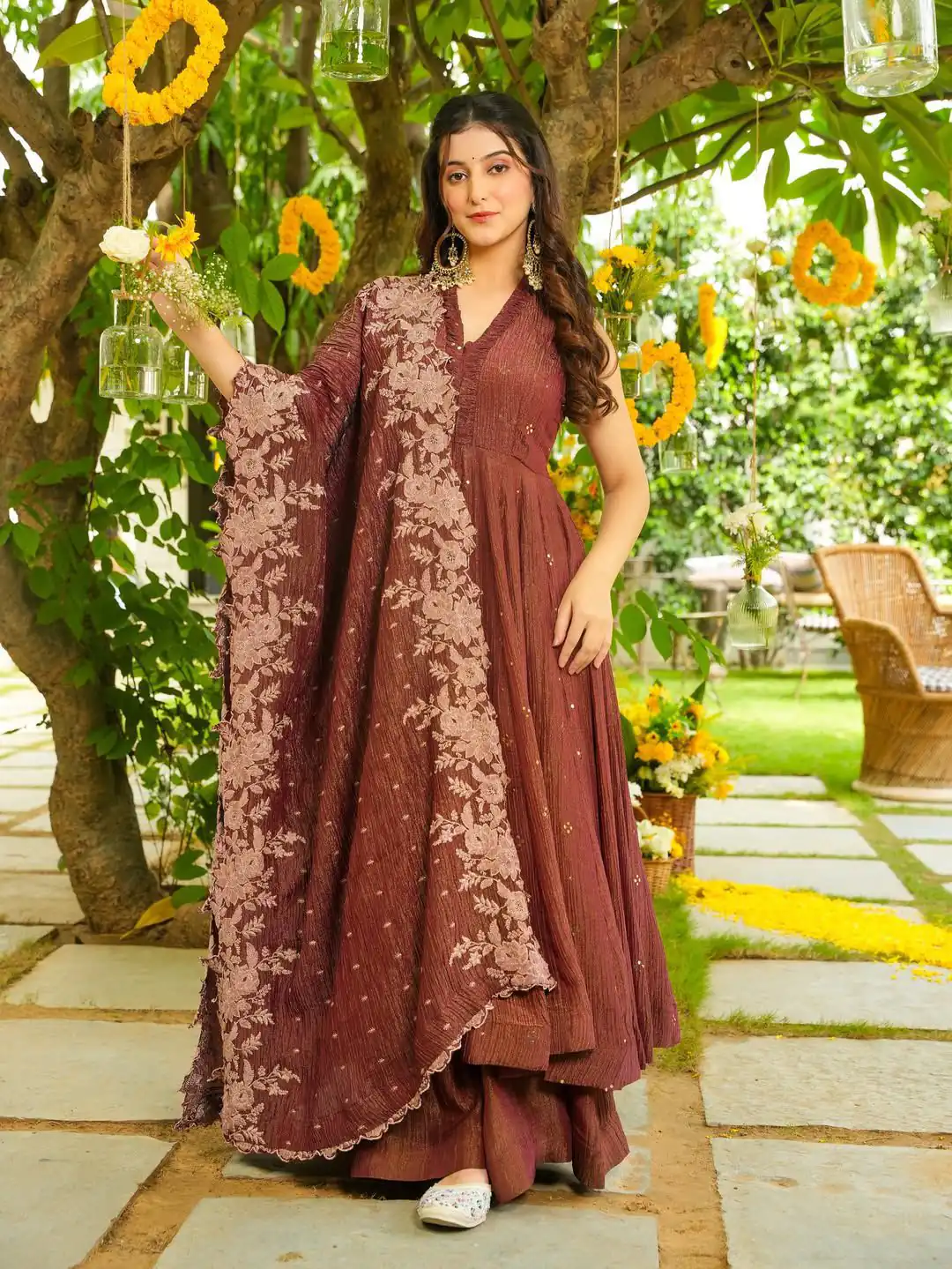 Rust Crunchy Embroidery Work Salwar Suit - Image 2