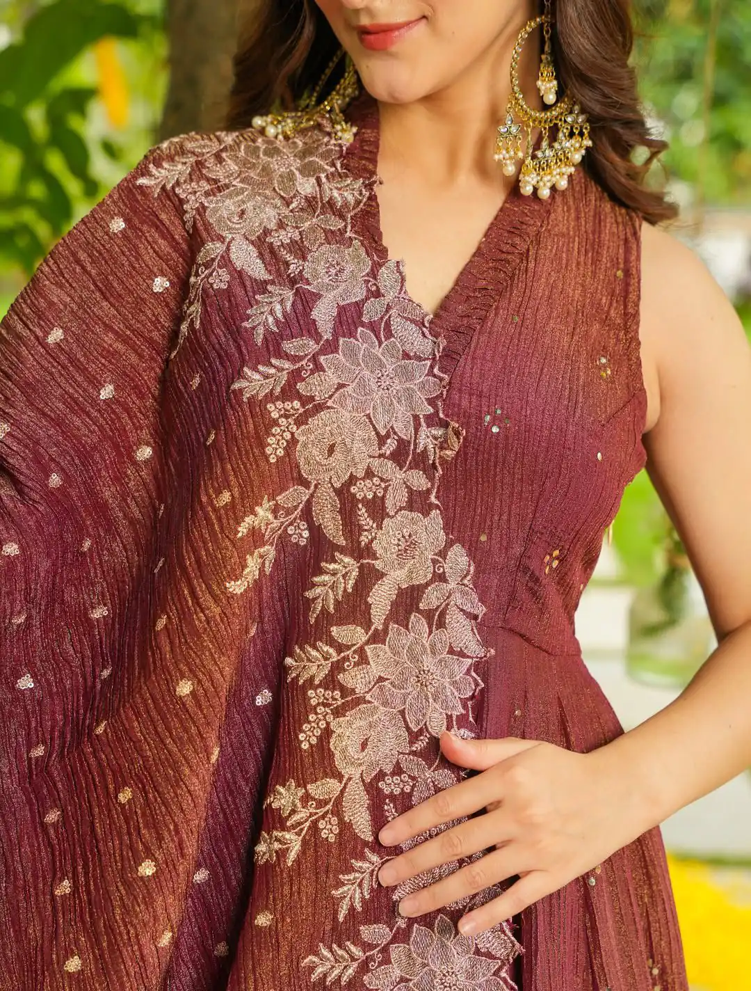 Rust Crunchy Embroidery Work Salwar Suit - Image 5