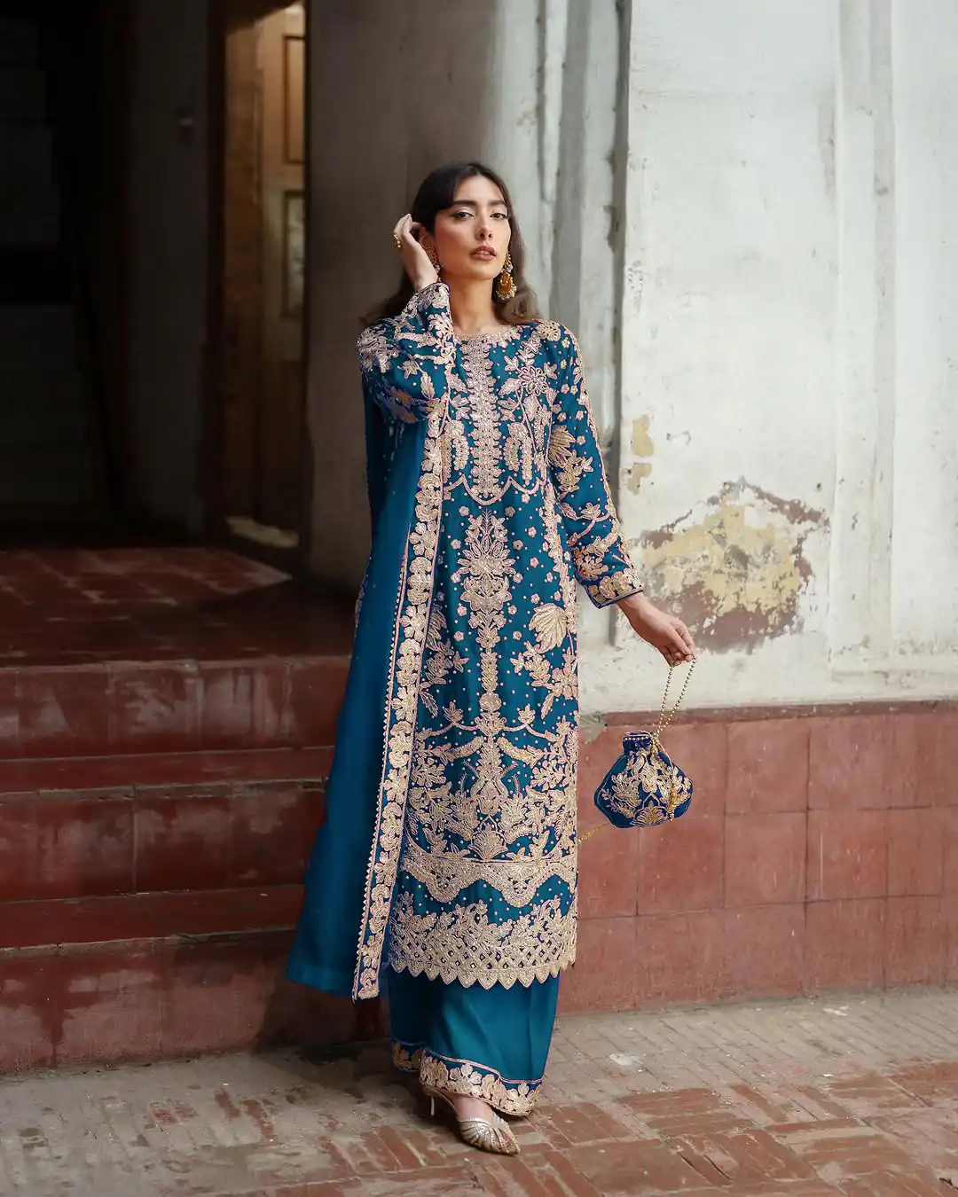 Blue Faux Georgette Chain Sequence Work Salwar Suit