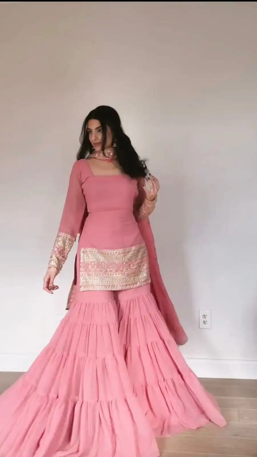 Baby Pink Faux Thread Work Georgette Salwar Suit