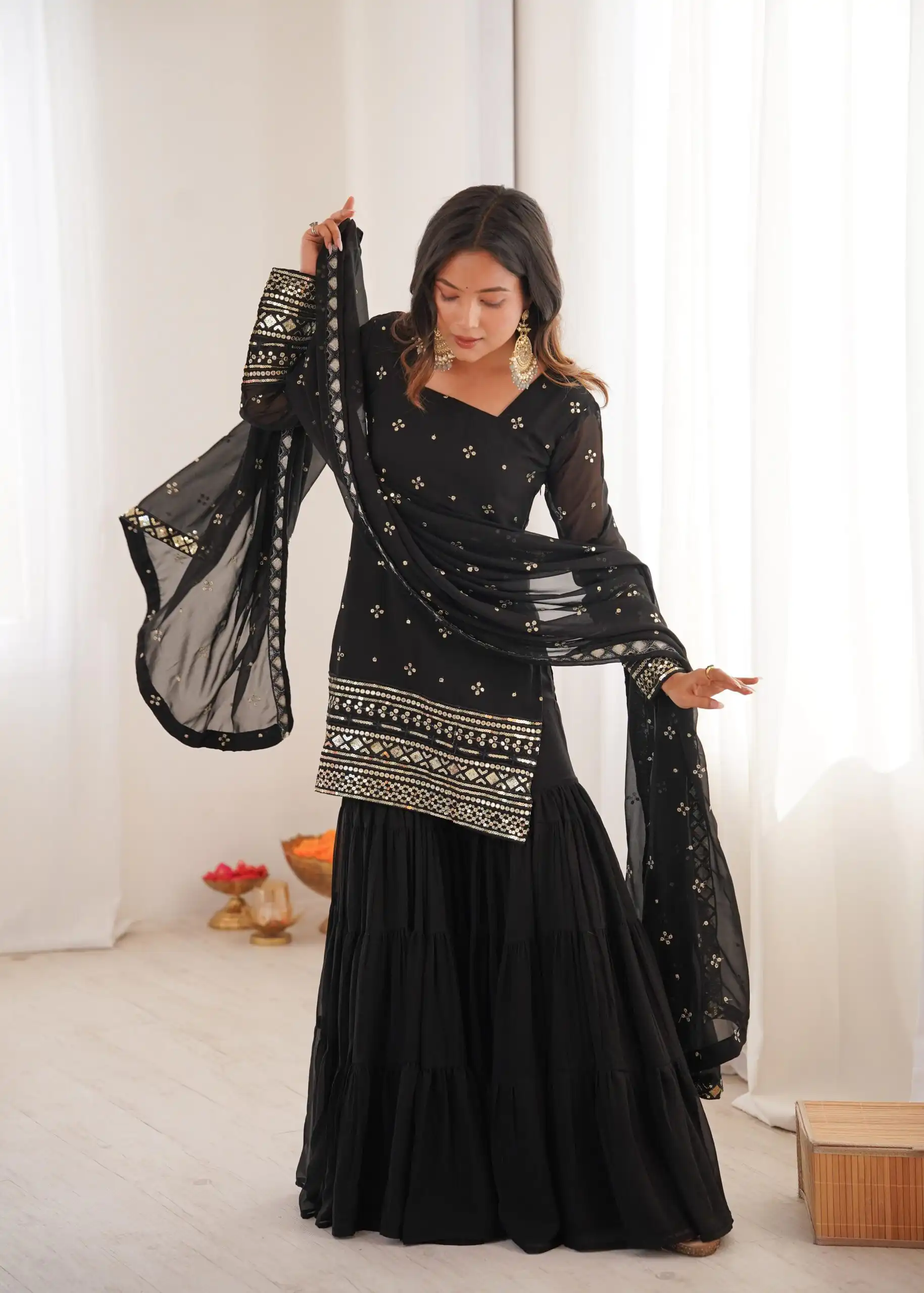 Black Pure Georgette Sequence Work Salwar Suit