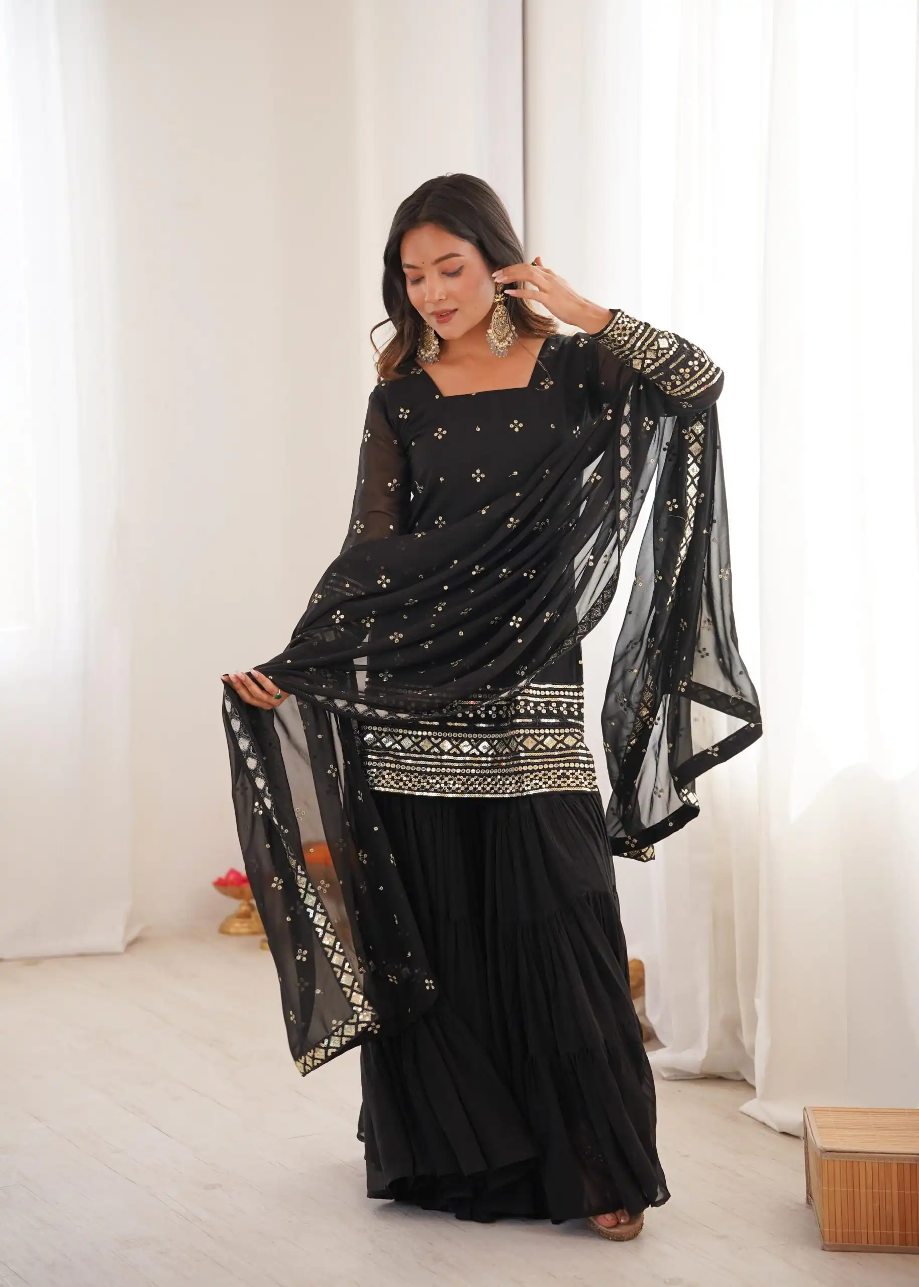 Black Pure Georgette Sequence Work Salwar Suit - Image 3