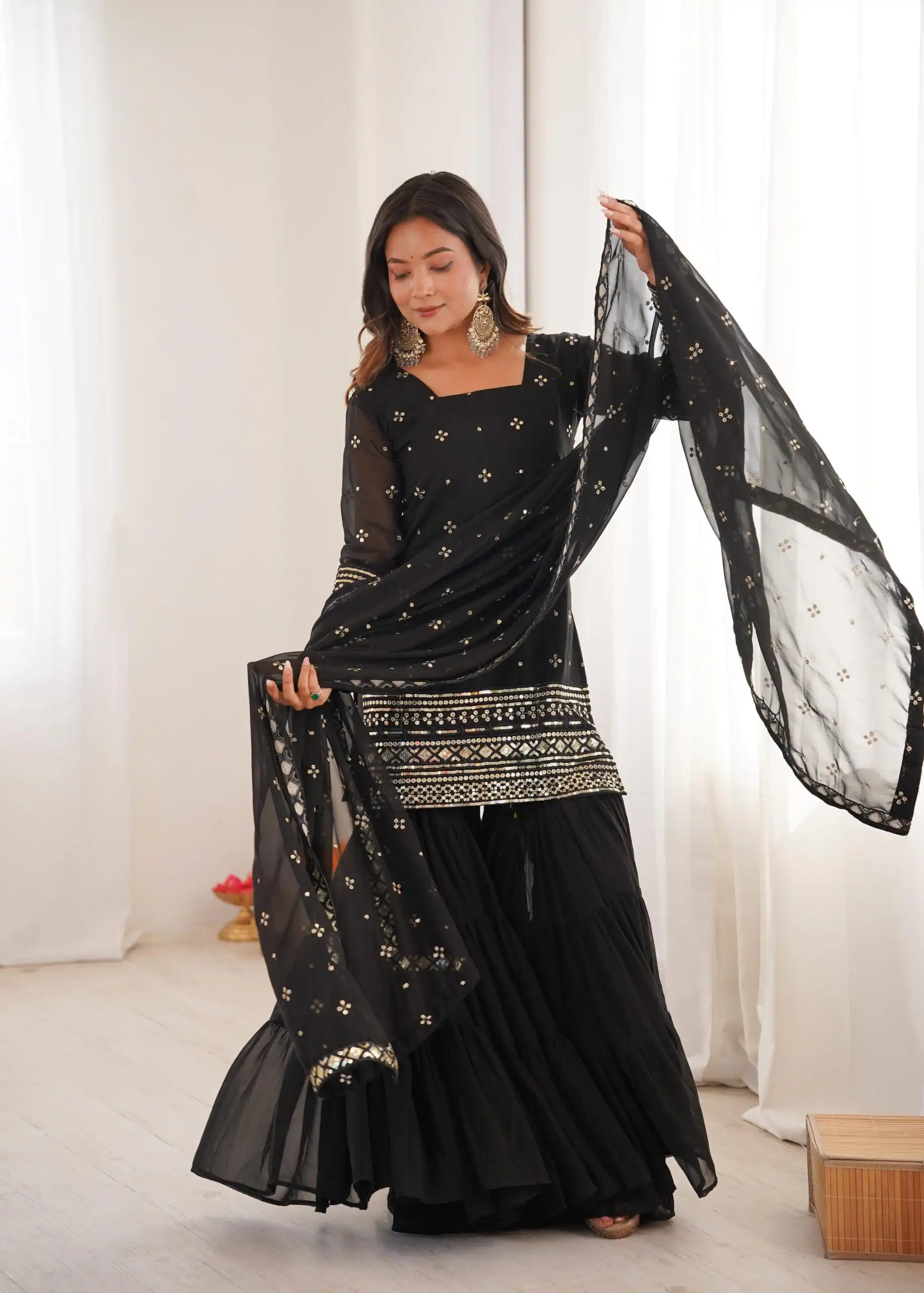 Black Pure Georgette Sequence Work Salwar Suit - Image 5