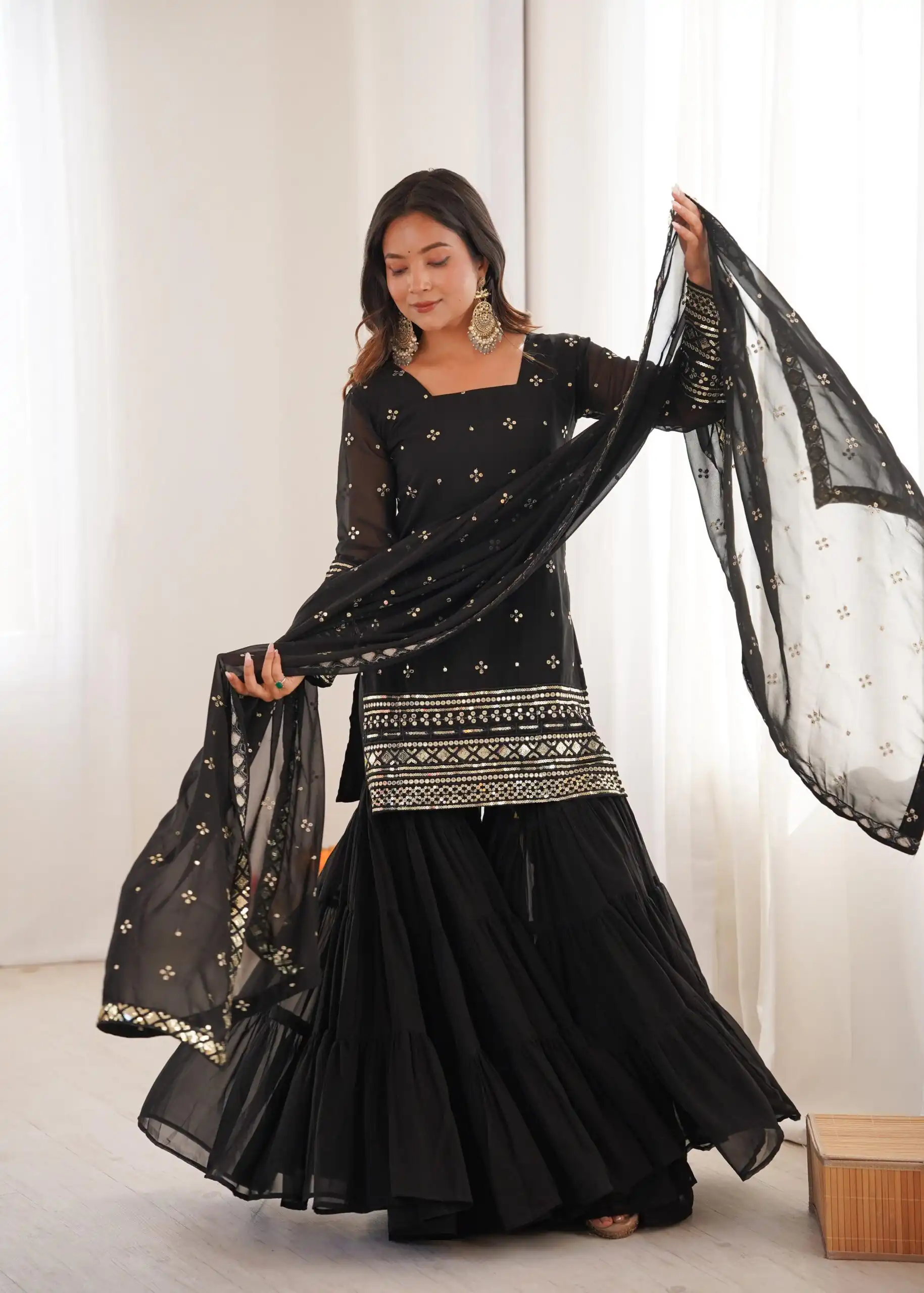 Black Pure Georgette Sequence Work Salwar Suit - Image 6