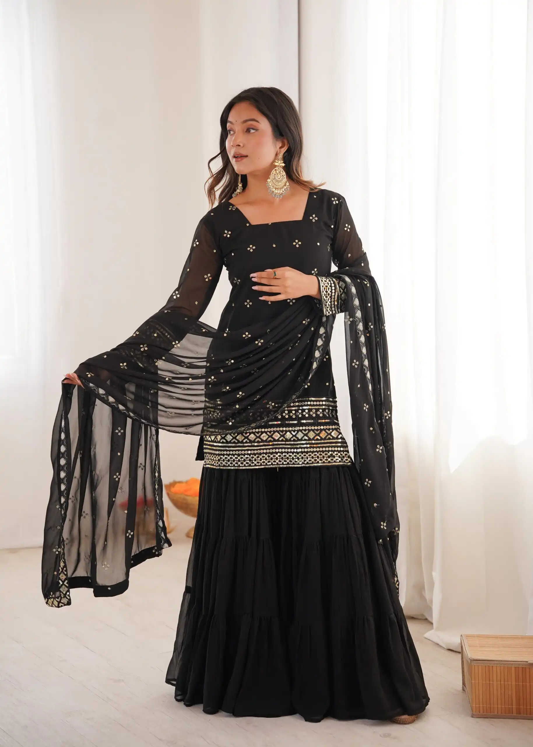 Black Pure Georgette Sequence Work Salwar Suit - Image 7