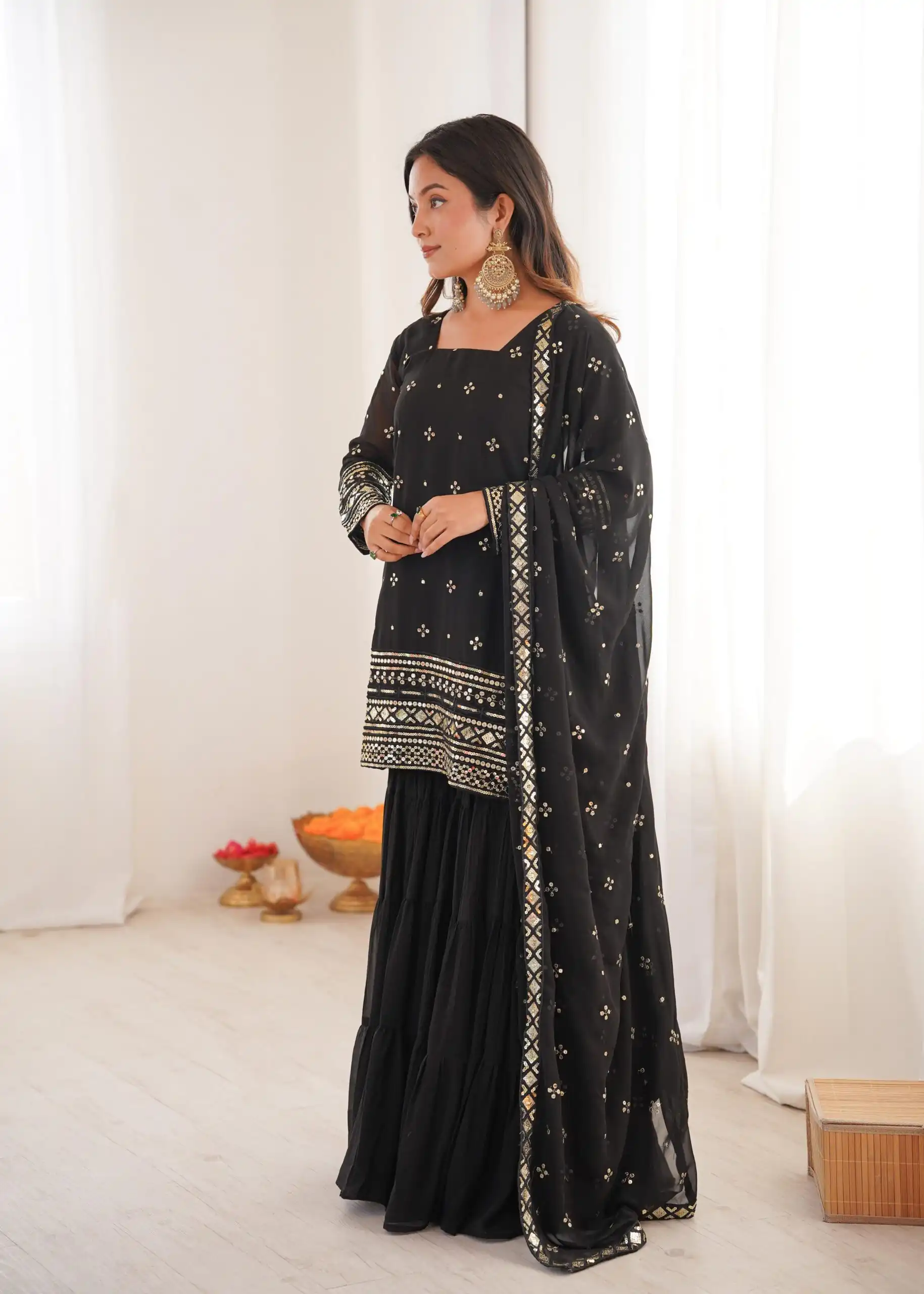 Black Pure Georgette Sequence Work Salwar Suit - Image 9