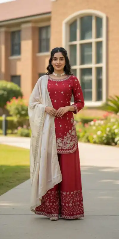 Red Organza Silk Thread Work Salwar Suit