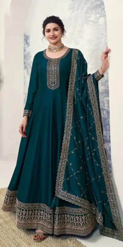 Blue Silk Georgette Embroidery Work Salwar Suit
