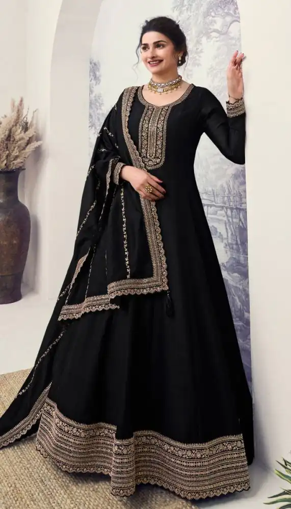 Black Silk Georgette Embroidery Work Salwar Suit