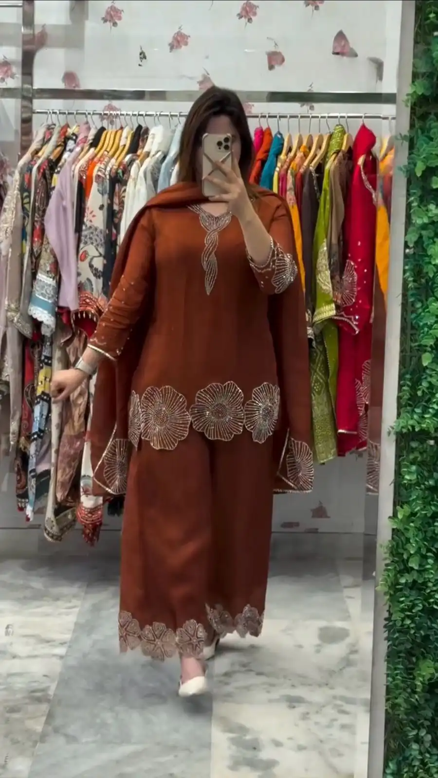 Rust Rangoli Bead Work Salwar Suit