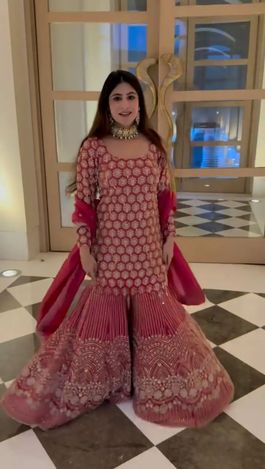 Red Faux Georgette Sequence Thread Work Salwar Suit - Image 5