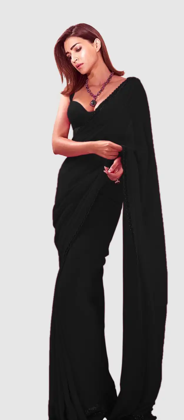 Black Georgette Embroidery Dual Sequence Saree