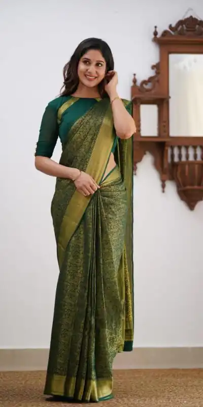 Green Lichi Silk Border Jacquard Work Saree