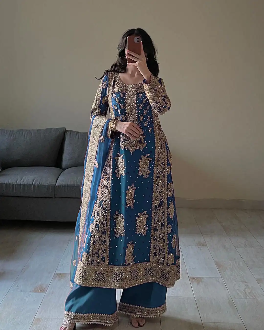 Blue Faux Sequence Pearl Work Georgette Salwar Suit