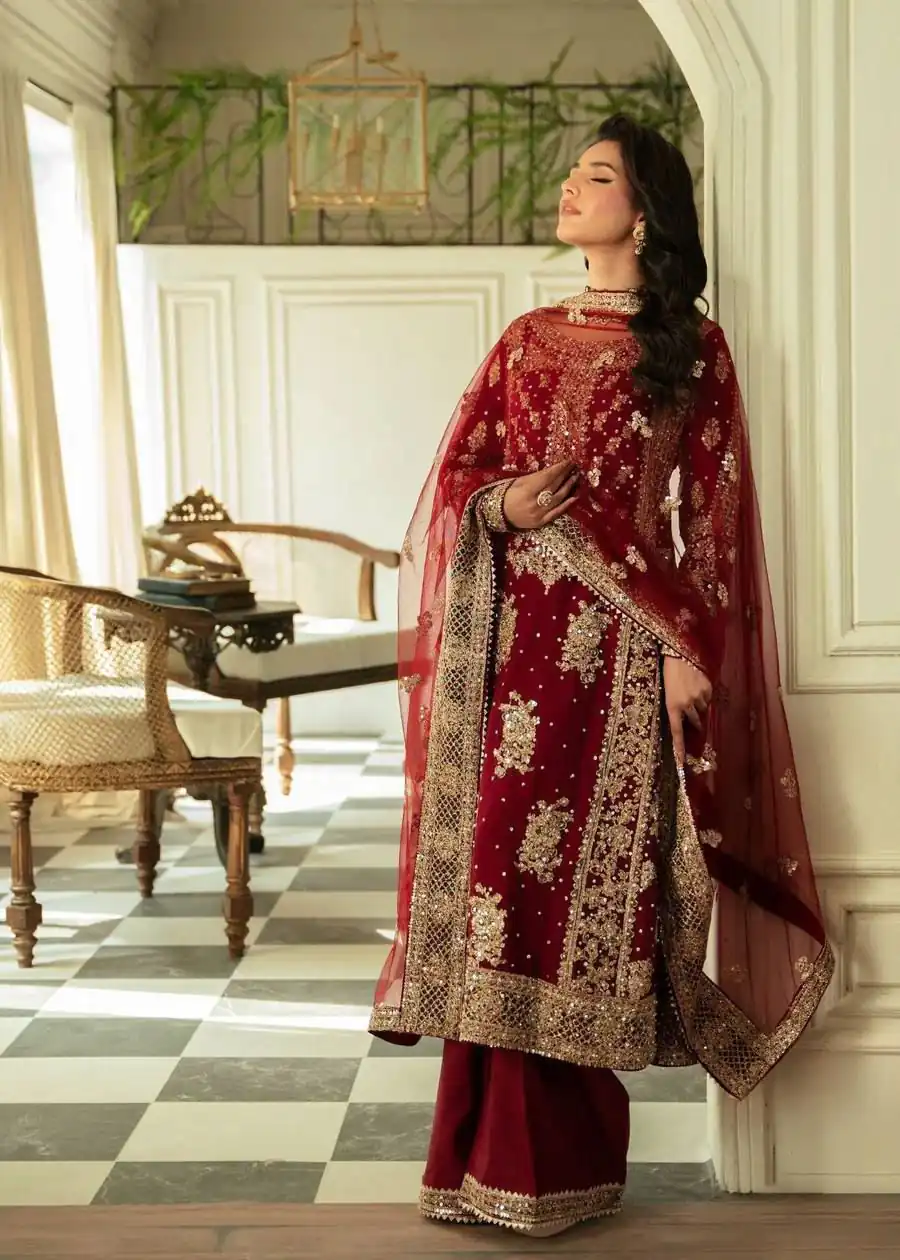 Maroon Faux Sequence Pearl Work Georgette Salwar Suit - Image 2