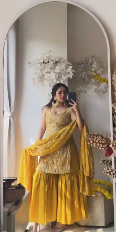 Mustered Simmer Silk With Lace Work Salwar Suit