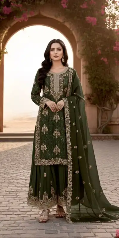 Mahendi Pure Organza Silk Embroidery Cut Work Salwar Suit