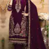 Wine Velvet Embroidery Lace Work Salwar Suit