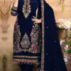 Navy Blue Velvet Embroidery Lace Work Salwar Suit